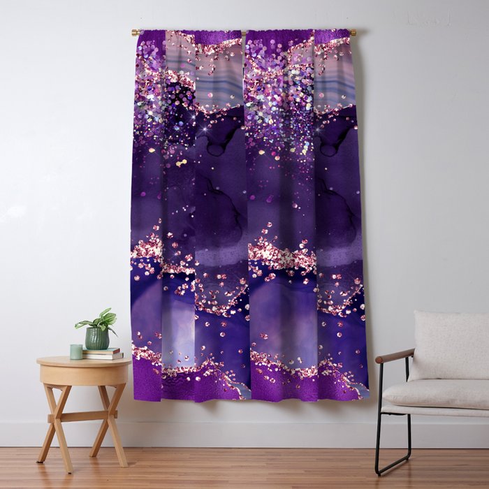 Glitter Agate Purple Pink Indigo Geode Marble Pattern Window Curtain Gallery Image 1