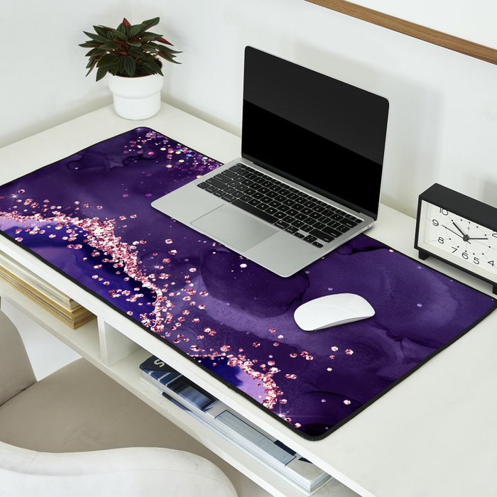Glitter Agate Purple Pink Indigo Geode Marble Pattern Desk Mat Gallery Image 2