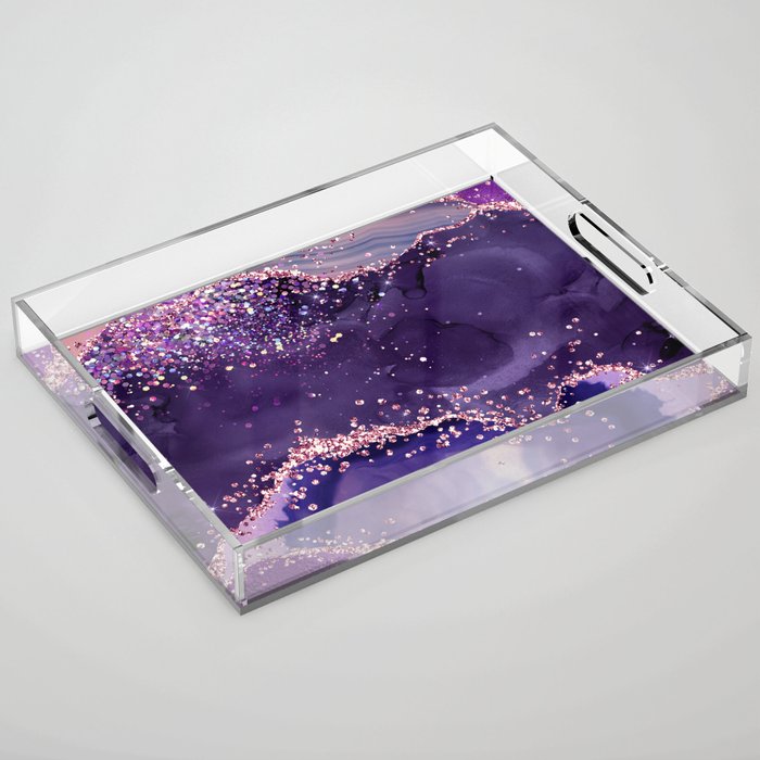 Glitter Agate Purple Pink Indigo Geode Marble Pattern Acrylic Tray Gallery Image 1