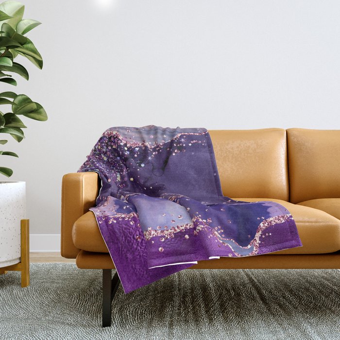 Glitter Agate Purple Pink Indigo Geode Marble Pattern Throw Blanket Gallery Image 1