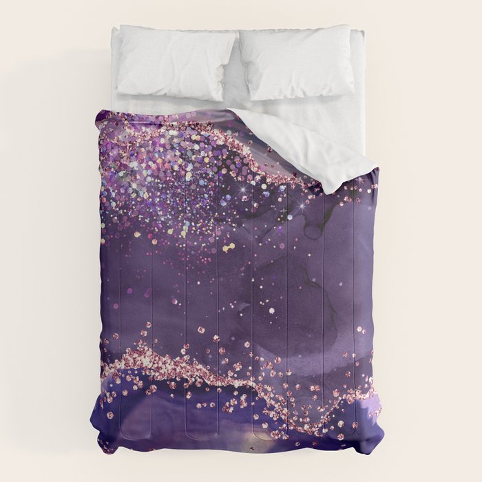 Glitter Agate Purple Pink Indigo Geode Marble Pattern Comforter Gallery Image 1