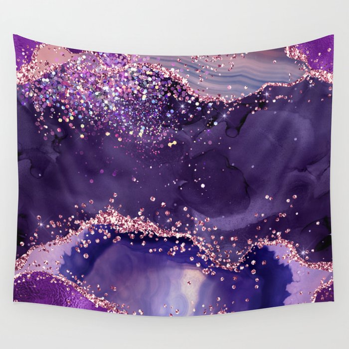 Glitter Agate Purple Pink Indigo Geode Marble Pattern Wall Tapestry Gallery Image 4