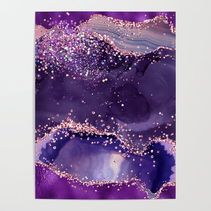 Glitter Agate Purple Pink Indigo Geode Marble Pattern Poster Gallery Image 1