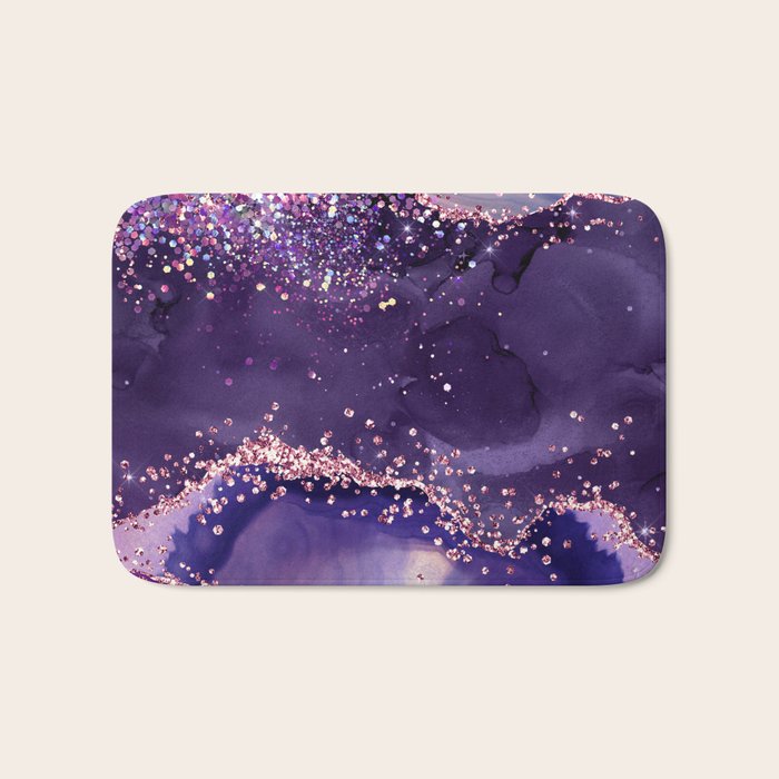 Glitter Agate Purple Pink Indigo Geode Marble Pattern Bath Mat Gallery Image 1