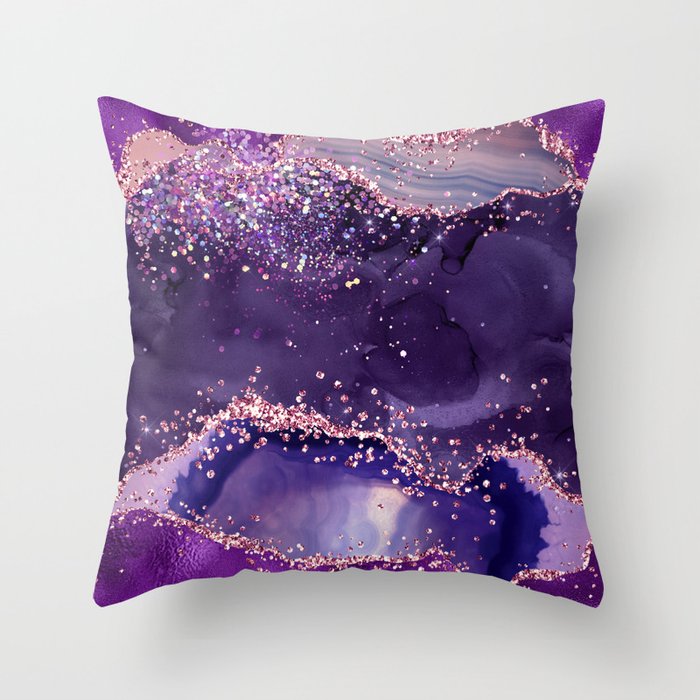 Glitter Agate Purple Pink Indigo Geode Marble Pattern Throw Pillow Gallery Image 1