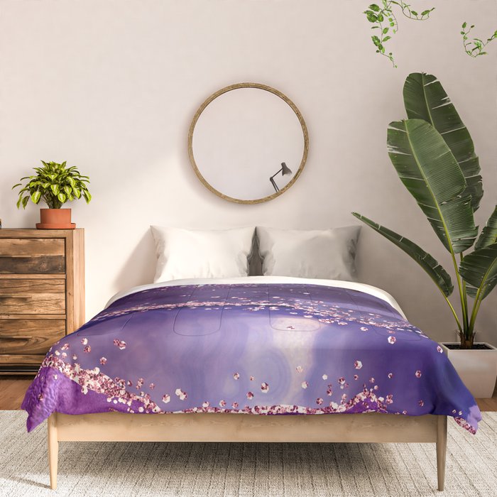 Glitter Agate Purple Pink Indigo Geode Marble Pattern Comforter Gallery Image 3