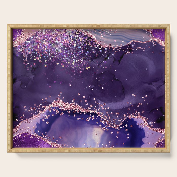 Glitter Agate Purple Pink Indigo Geode Marble Pattern Serving Tray Gallery Image 1