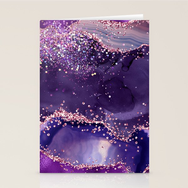 Glitter Agate Purple Pink Indigo Geode Marble Pattern Stationery Card Gallery Image 1