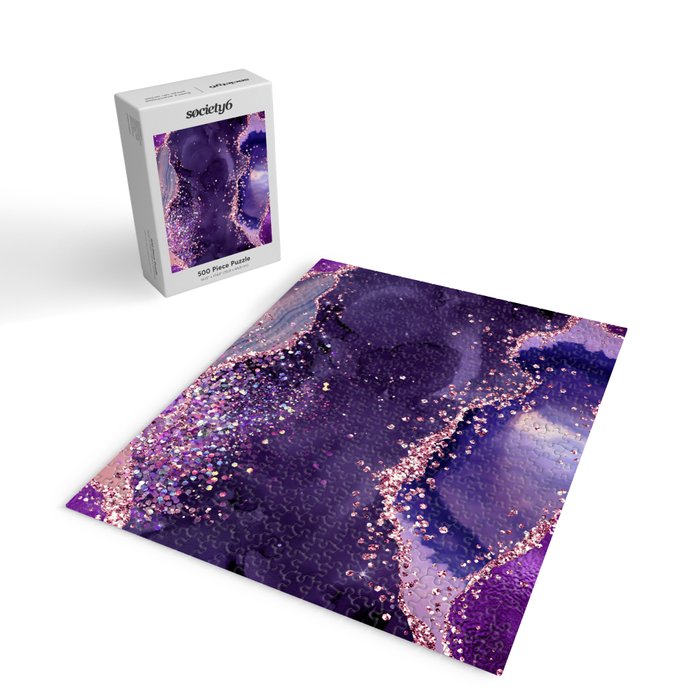 Glitter Agate Purple Pink Indigo Geode Marble Pattern Jigsaw Puzzle Gallery Image 2