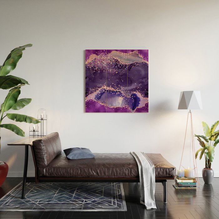 Glitter Agate Purple Pink Indigo Geode Marble Pattern Wood Wall Art Gallery Image 2