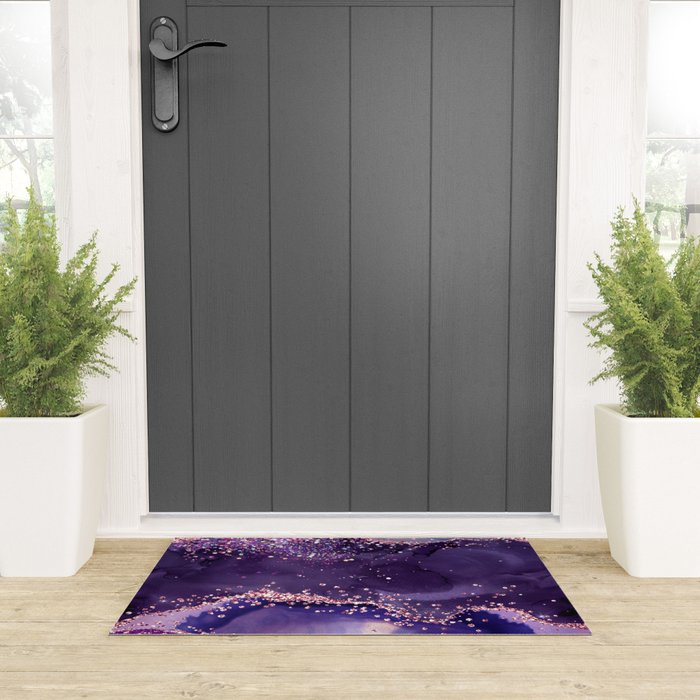 Glitter Agate Purple Pink Indigo Geode Marble Pattern Welcome Mat Gallery Image 3