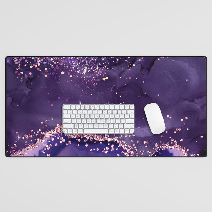 Glitter Agate Purple Pink Indigo Geode Marble Pattern Desk Mat Gallery Image 1
