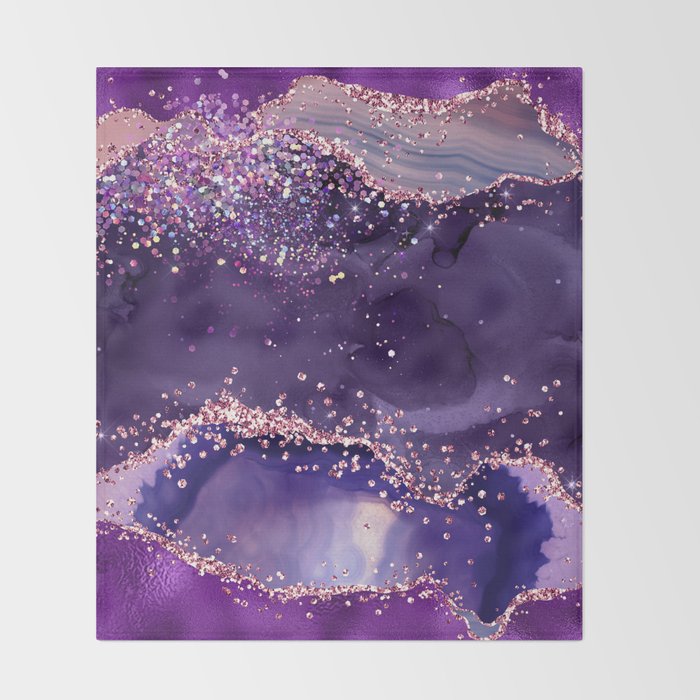 Glitter Agate Purple Pink Indigo Geode Marble Pattern Throw Blanket Gallery Image 2