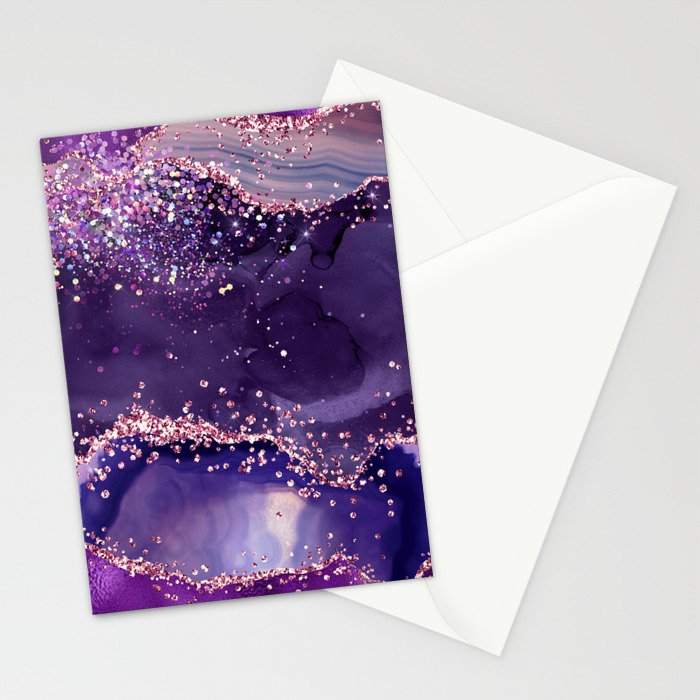 Glitter Agate Purple Pink Indigo Geode Marble Pattern Stationery Card Gallery Image 2