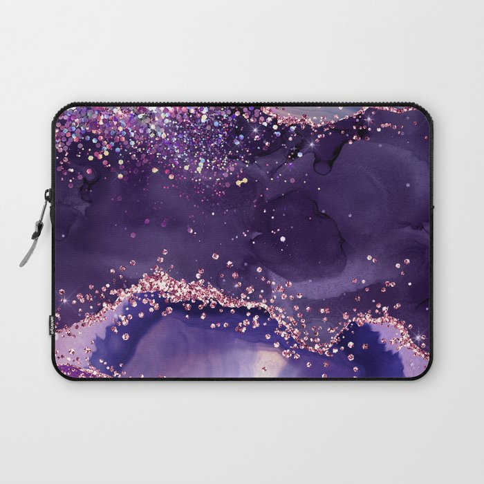 Glitter Agate Purple Pink Indigo Geode Marble Pattern Laptop Sleeve Gallery Image 1