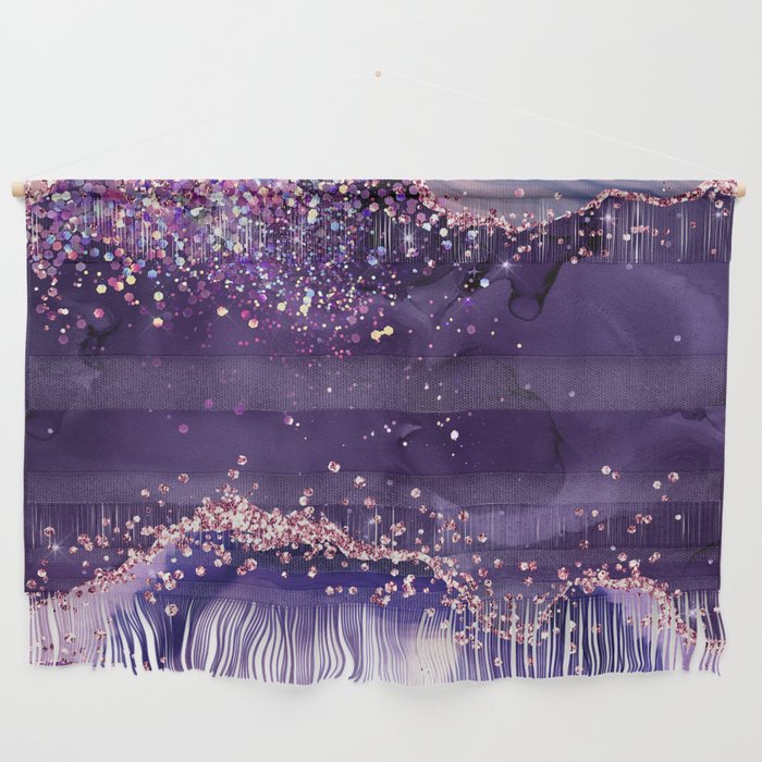 Glitter Agate Purple Pink Indigo Geode Marble Pattern Wall Hanging Gallery Image 1