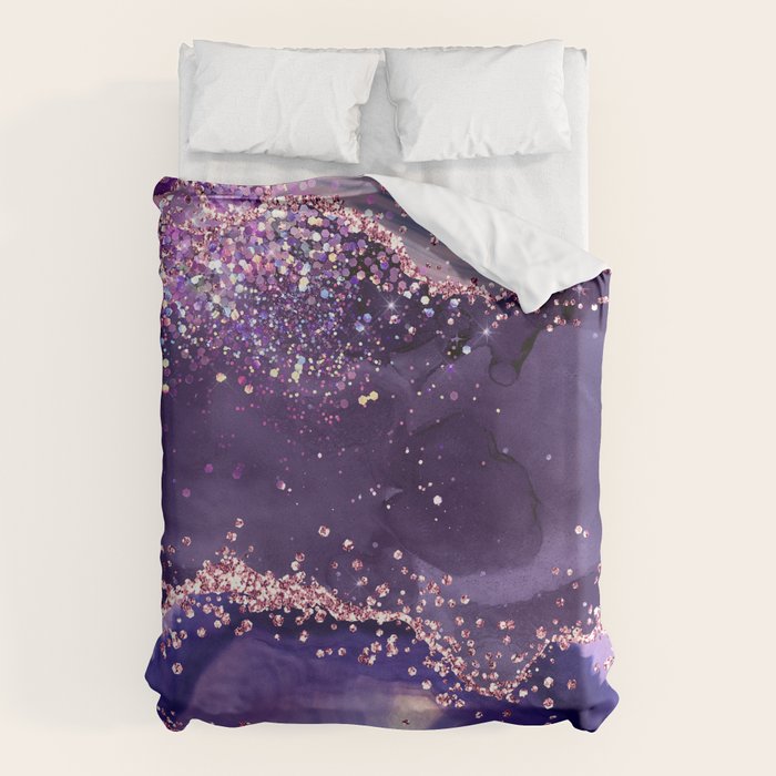 Glitter Agate Purple Pink Indigo Geode Marble Pattern Duvet Cover
