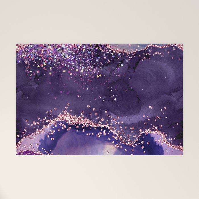 Glitter Agate Purple Pink Indigo Geode Marble Pattern Welcome Mat Gallery Image 1