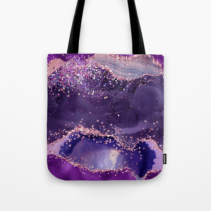 Glitter Agate Purple Pink Indigo Geode Marble Pattern Tote Bag Gallery Image 1