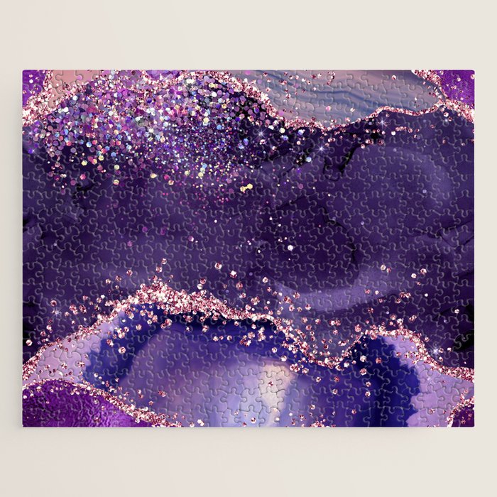 Glitter Agate Purple Pink Indigo Geode Marble Pattern Jigsaw Puzzle Gallery Image 1