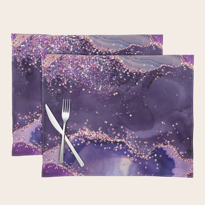 Glitter Agate Purple Pink Indigo Geode Marble Pattern Placemat Gallery Image 1