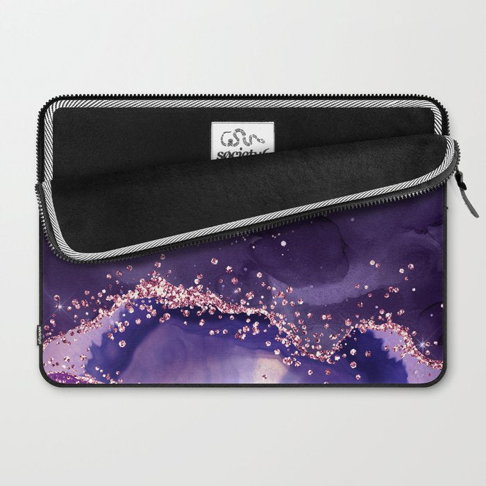 Glitter Agate Purple Pink Indigo Geode Marble Pattern Laptop Sleeve Gallery Image 2