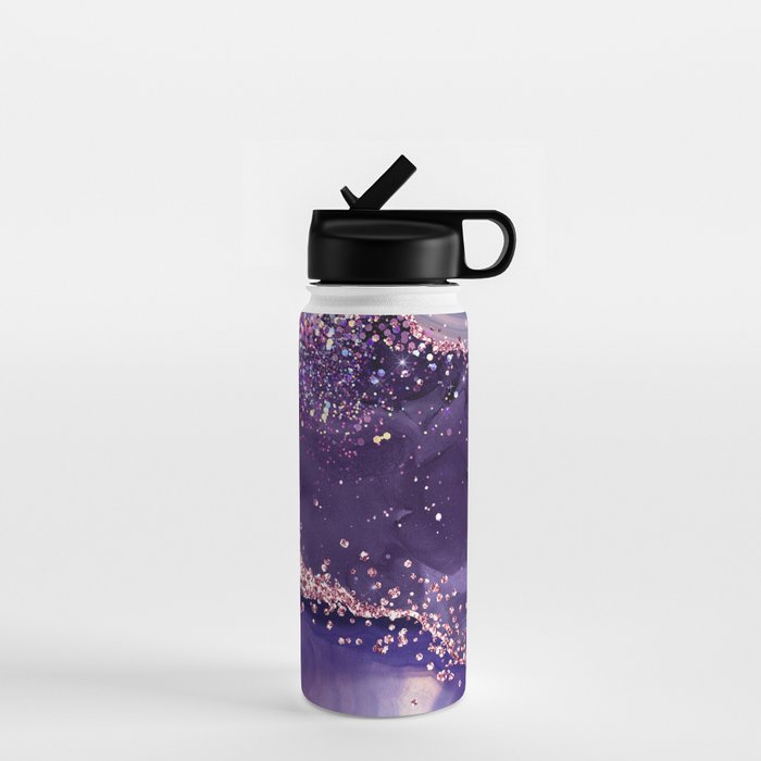 Glitter Agate Purple Pink Indigo Geode Marble Pattern Water Bottle