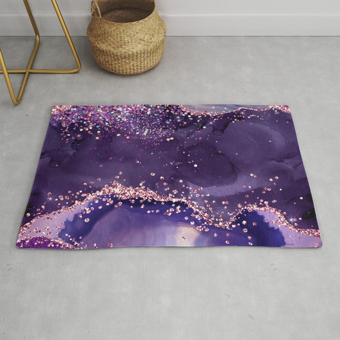 Glitter Agate Purple Pink Indigo Geode Marble Pattern Rug Gallery Image 1