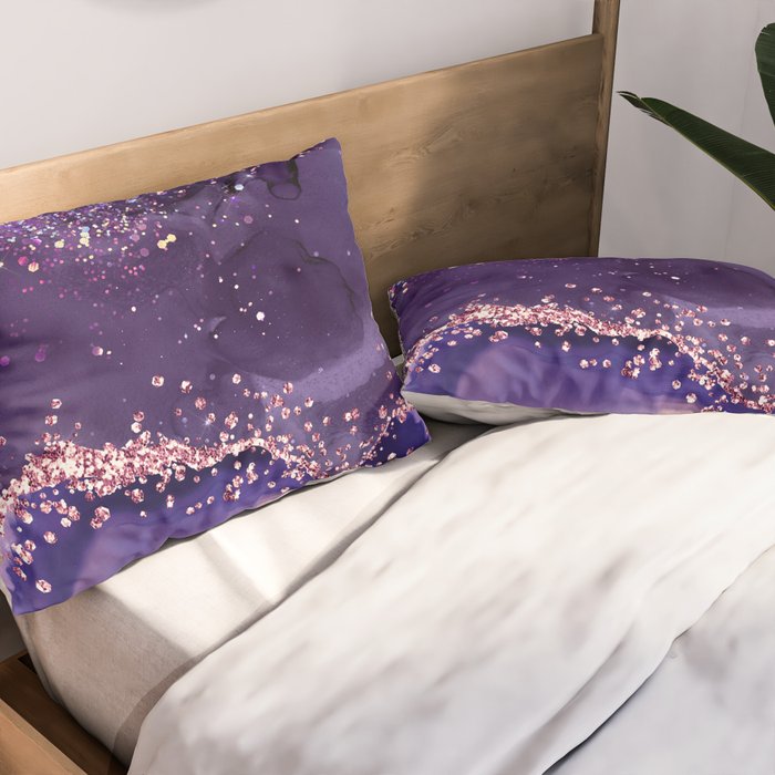 Glitter Agate Purple Pink Indigo Geode Marble Pattern Pillow Sham Gallery Image 2