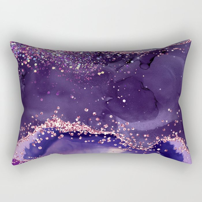 Glitter Agate Purple Pink Indigo Geode Marble Pattern Rectangular Pillow Gallery Image 1