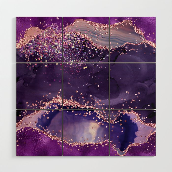 Glitter Agate Purple Pink Indigo Geode Marble Pattern Wood Wall Art Gallery Image 1