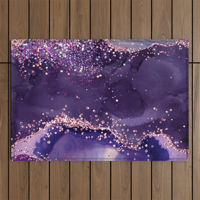 Glitter Agate Purple Pink Indigo Geode Marble Pattern Outdoor Rug Gallery Image 1