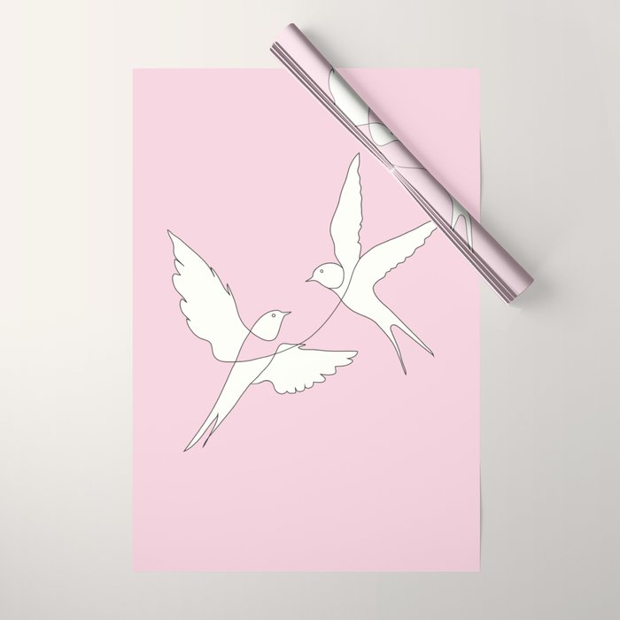 Two Swallows Line Art Wrapping Paper Gallery Image 1