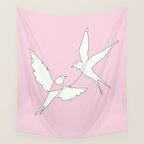 Two Swallows Line Art Wall Tapestry Gallery Image 4