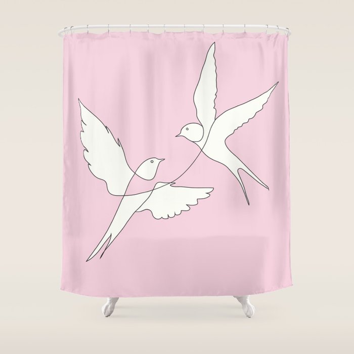 Two Swallows Line Art Shower Curtain Gallery Image 1