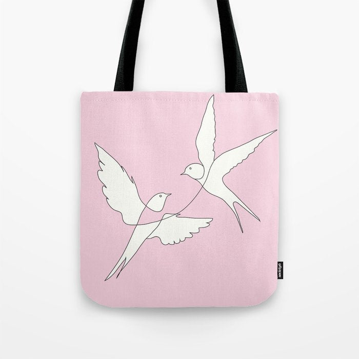 Two Swallows Line Art Tote Bag Gallery Image 1