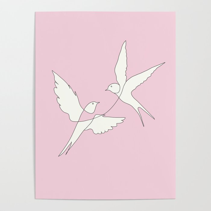 Two Swallows Line Art Poster Gallery Image 4