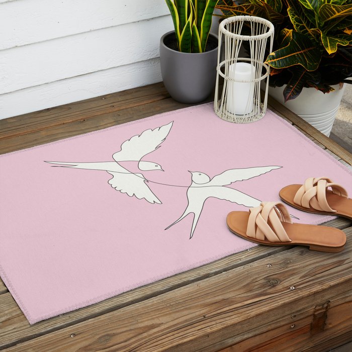 Two Swallows Line Art Outdoor Rug Gallery Image 2