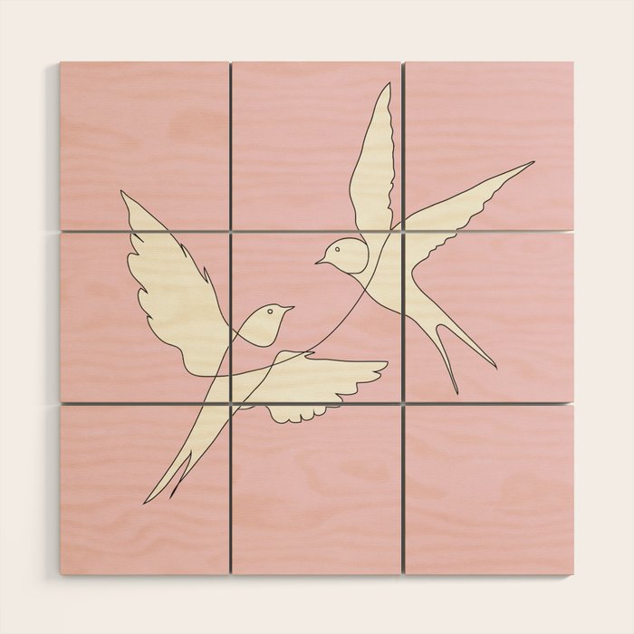 Two Swallows Line Art Wood Wall Art Gallery Image 1
