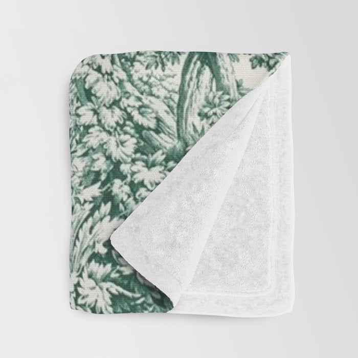 Green Toile de Jouy Throw Blanket Gallery Image 3