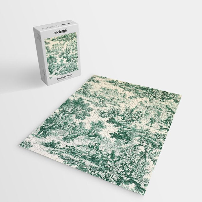 Green Toile de Jouy Jigsaw Puzzle Gallery Image 2