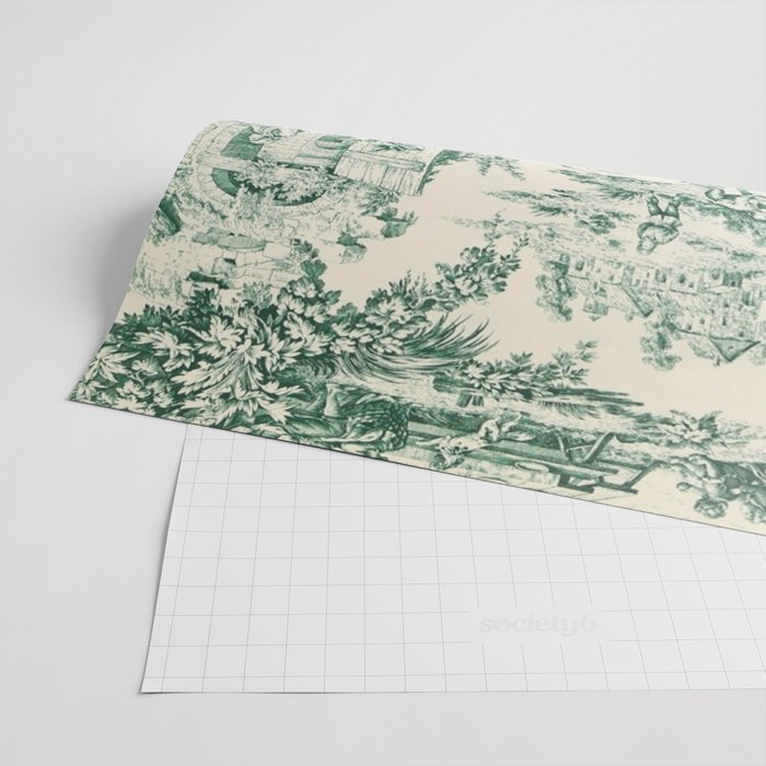 Green Toile de Jouy Wrapping Paper Gallery Image 2