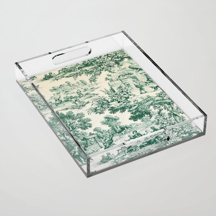 Green Toile de Jouy Acrylic Tray Gallery Image 1