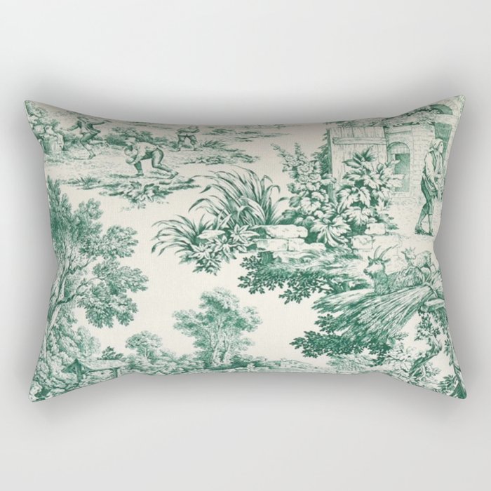Green Toile de Jouy Rectangular Pillow Gallery Image 2