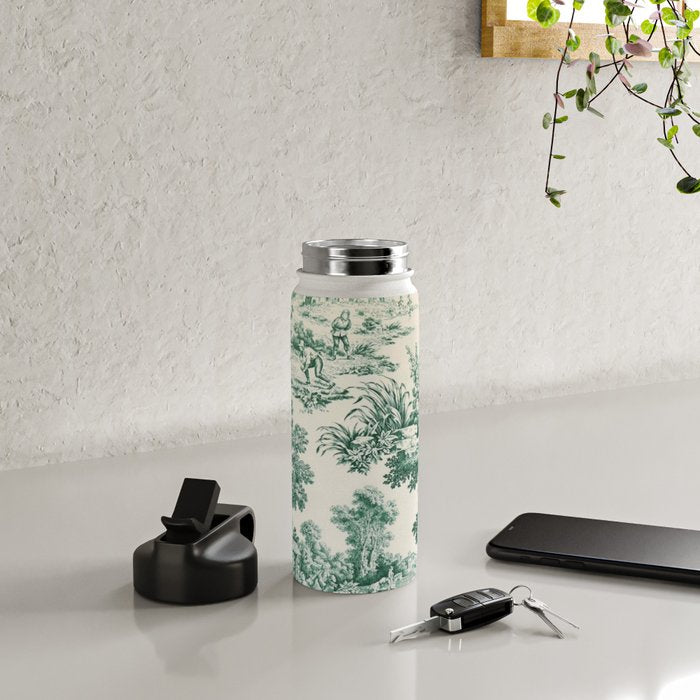 Green Toile de Jouy Water Bottle Gallery Image 4