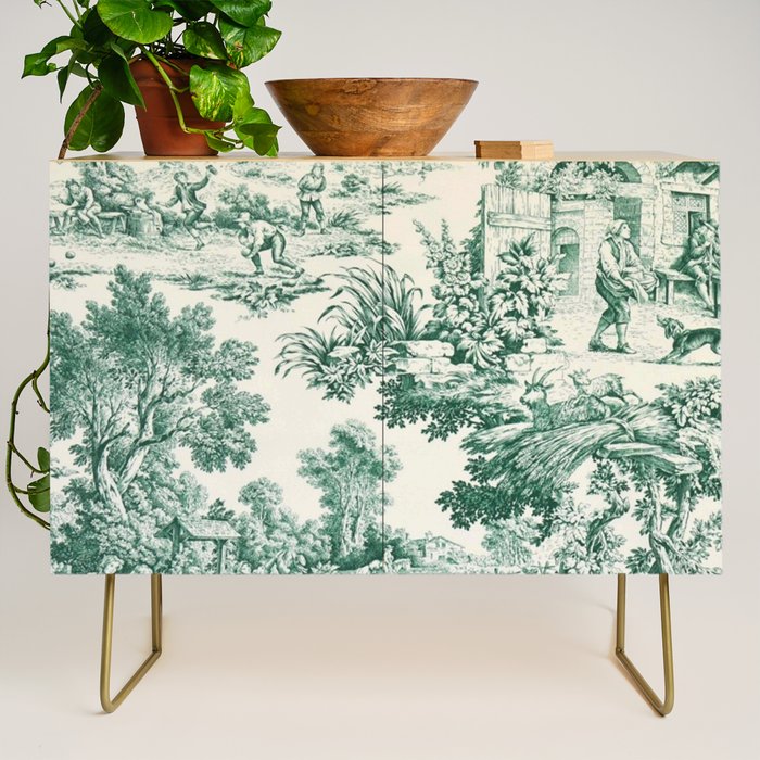 Green Toile de Jouy Credenza Gallery Image 1