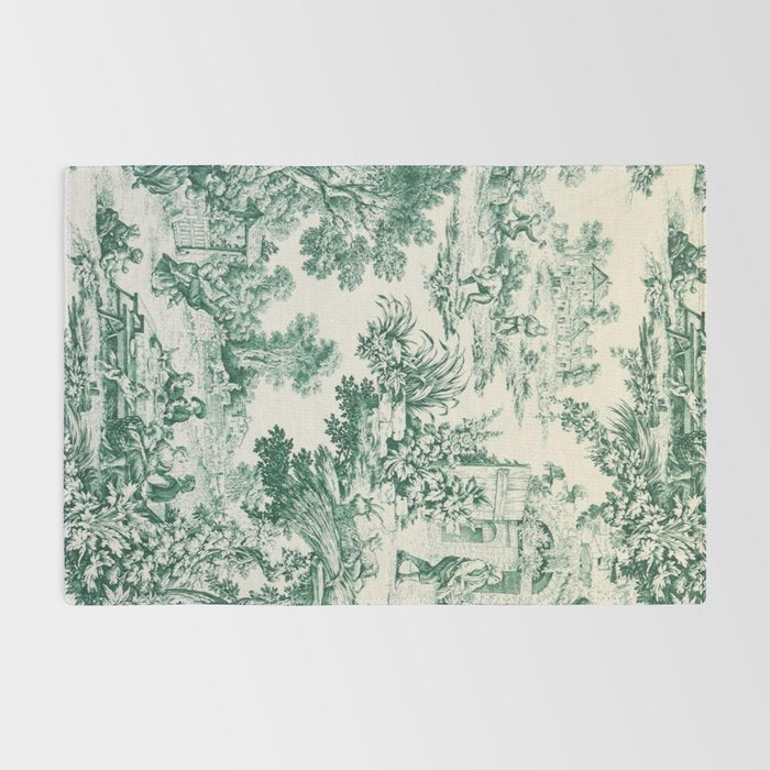 Green Toile de Jouy Rug Gallery Image 2