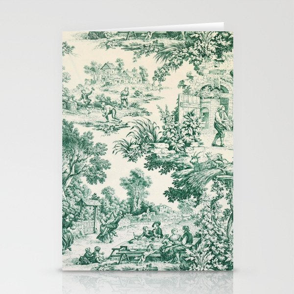 Green Toile de Jouy Stationery Card Gallery Image 2