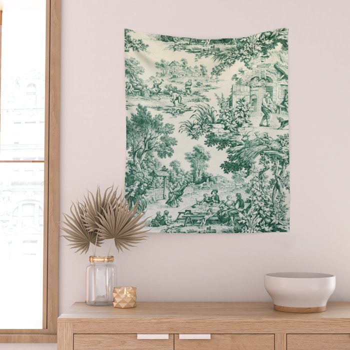 Green Toile de Jouy Wall Tapestry Gallery Image 2