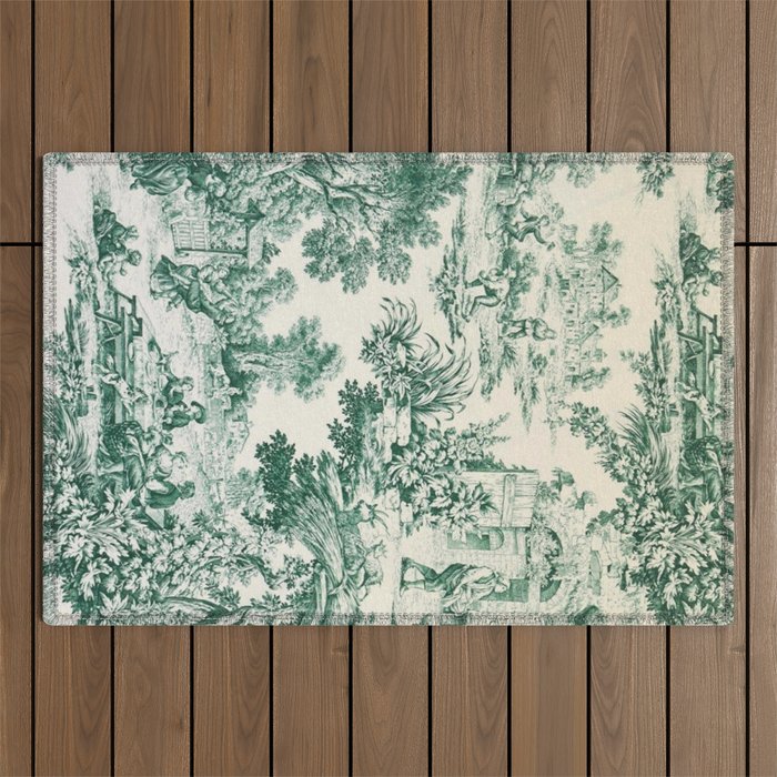 Green Toile de Jouy Outdoor Rug Gallery Image 1